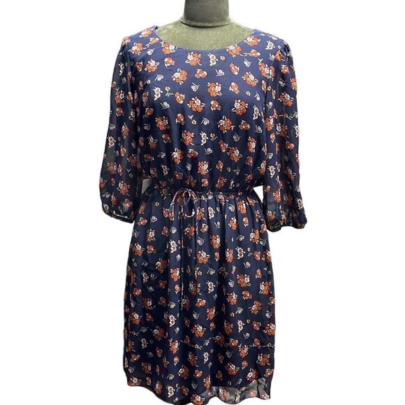 Enfocus Studio Ladies Floral Dress, Size 12, Navy Blue Rust and White - Picture 2 of 9